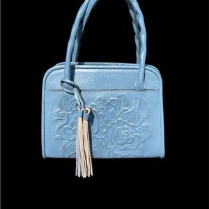 Patricia Nash NWT Blue Burnished Rose Tooled Handbag / Crossbody